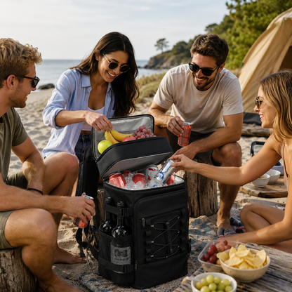 Thermal Backpack Cooler with Dual Compartments & Bottle Pockets for Hiking and Picnics