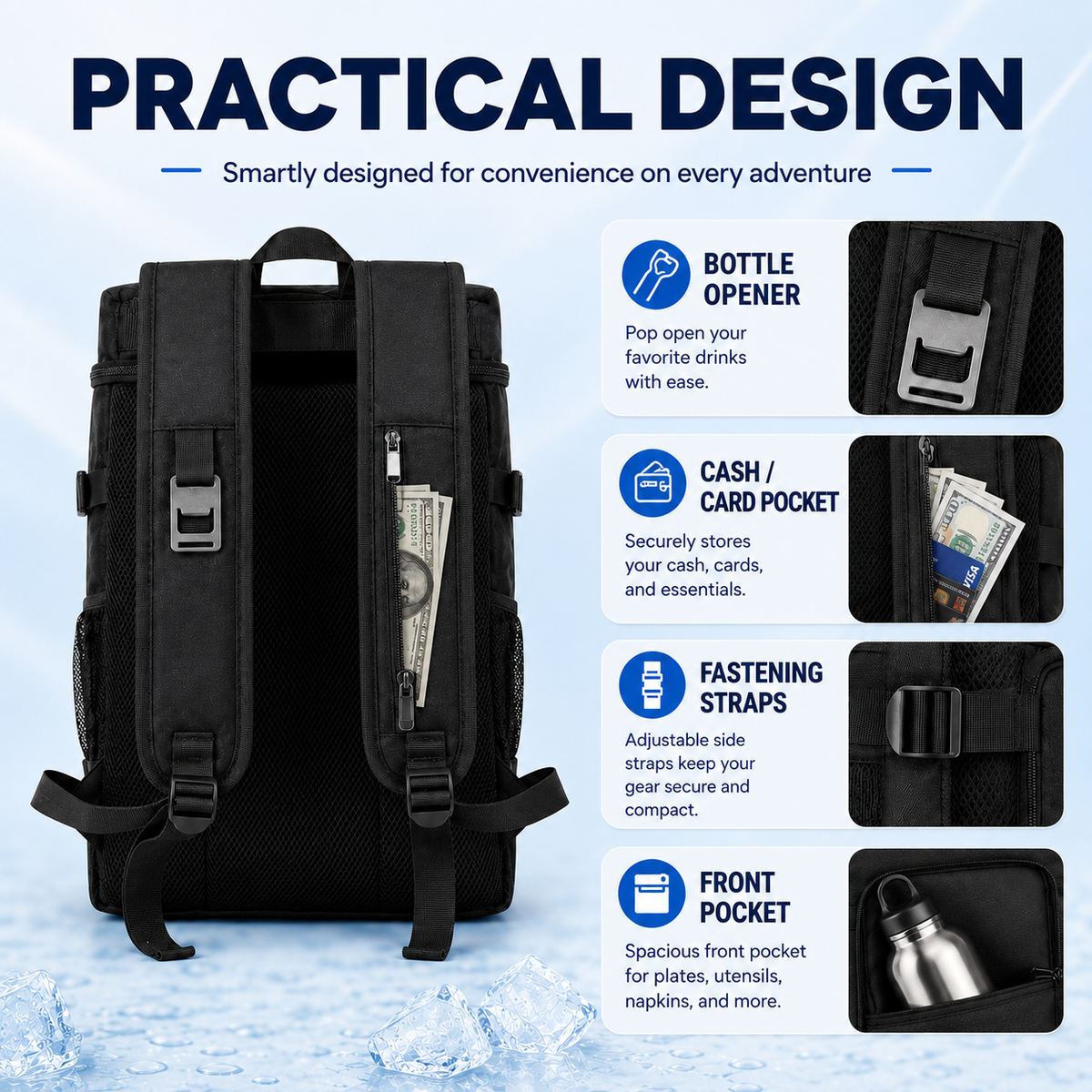 Thermal Backpack Cooler with Dual Compartments & Bottle Pockets for Hiking and Picnics