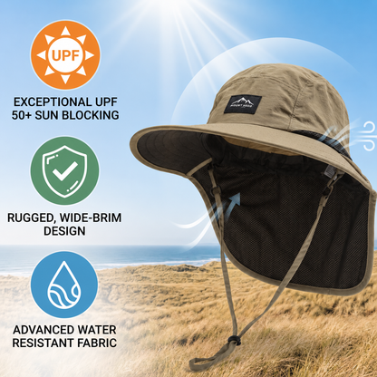 Adventure Fishing Headwear with Fold-Down Mesh Shield for Neck & Ears | Outdoor Boonie Cap for Hiking & Camping | UPF 50+ Shaded Crown &