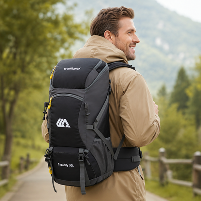 50L Hiking Backpack with Separate Shoe Compartment – Ventilated Back Panel, Padded Straps & Hip Belt – Multi-Day Trail Pack for Camping &