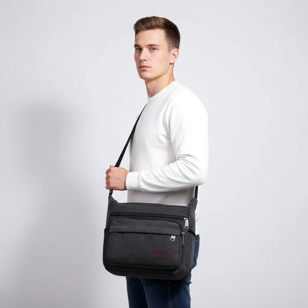 Canvas Crossbody Satchel - Adjustable Strap Shoulder Bag with Zip Pockets for Daily Carry, Work & Travel