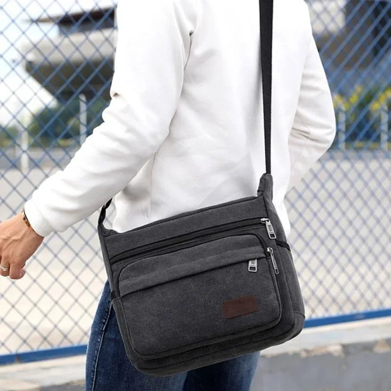 Canvas Crossbody Satchel - Adjustable Strap Shoulder Bag with Zip Pockets for Daily Carry, Work & Travel