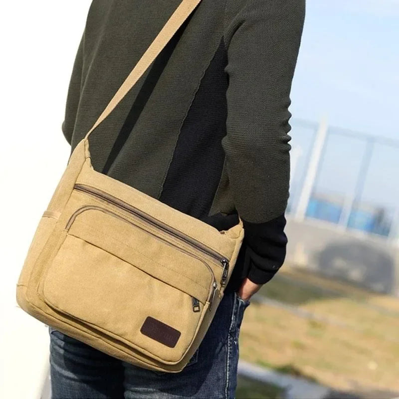 Canvas Crossbody Satchel - Adjustable Strap Shoulder Bag with Zip Pockets for Daily Carry, Work & Travel