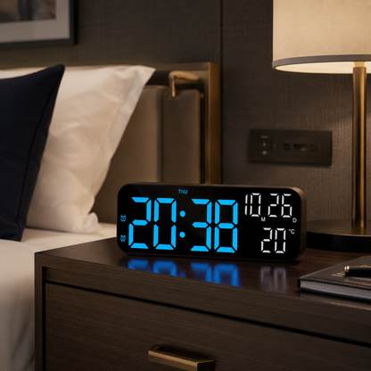 Digital LED Alarm Clock with Temperature Display & Voice Control for Bedroom, Nightstand Desktop Clock with Date, Night Mode Dimmer & Dual