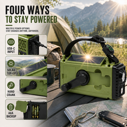 Emergency Weather Radio with Hand Crank Solar Charging Bluetooth Speaker Flashlight 10000mAh Power Bank for Camping Hiking Survival Kits
