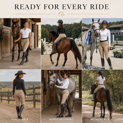 Women's Stretch Equestrian Riding Pants with Contrast Panels & Zip Pockets for Horse Riding