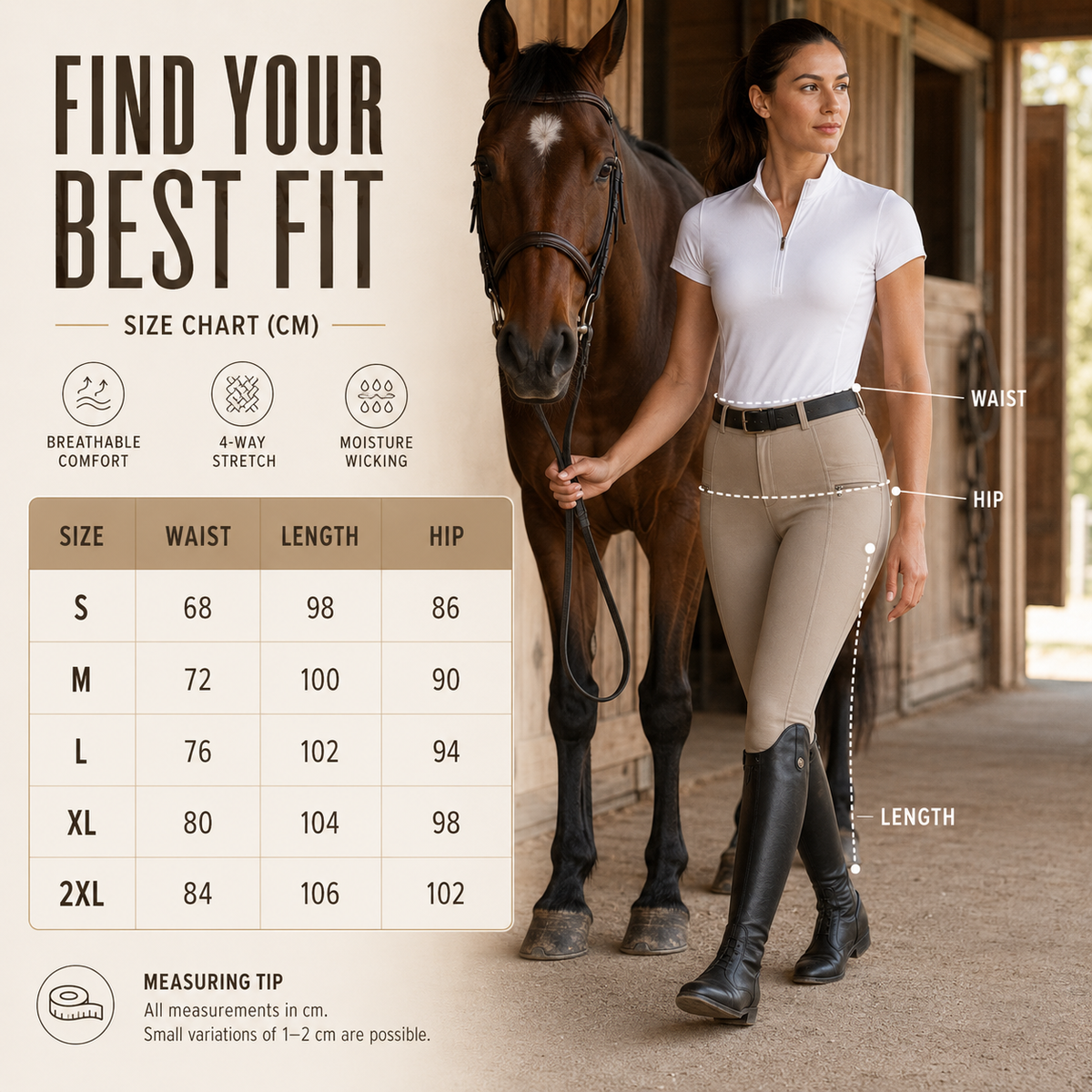 Women's Stretch Equestrian Riding Pants with Contrast Panels & Zip Pockets for Horse Riding