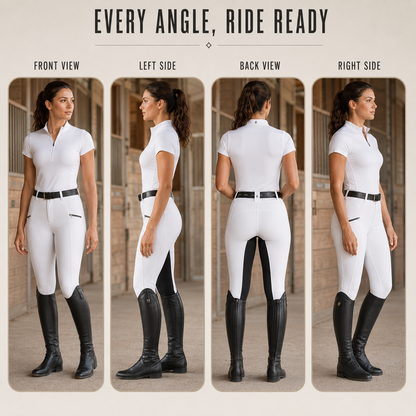 Women's Stretch Equestrian Riding Pants with Contrast Panels & Zip Pockets for Horse Riding