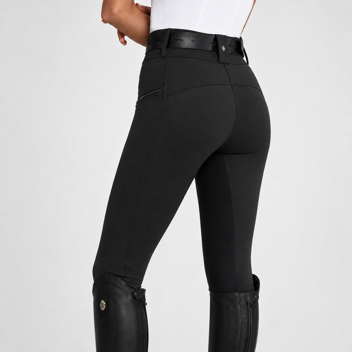 Women's Stretch Equestrian Riding Pants with Contrast Panels & Zip Pockets for Horse Riding