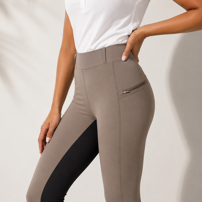 Women's Stretch Equestrian Riding Pants with Contrast Panels & Zip Pockets for Horse Riding