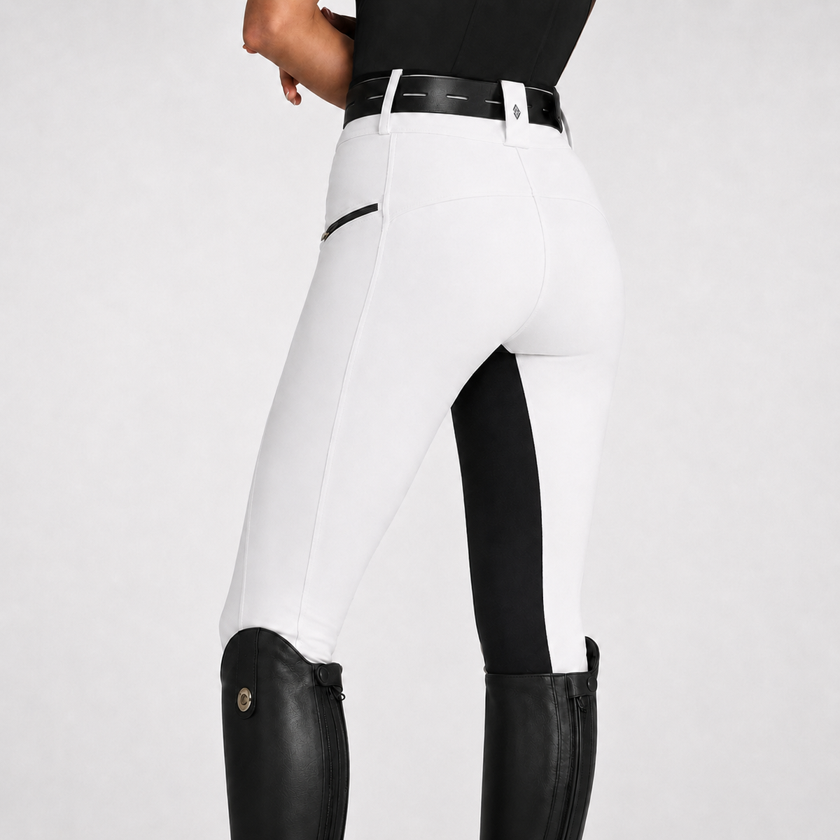 Women's Stretch Equestrian Riding Pants with Contrast Panels & Zip Pockets for Horse Riding
