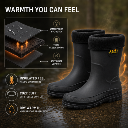 Waterproof Insulated Mid-Calf Winter Rain Boots for Men – Non-Slip Faux Fur Lined Outdoor Work Boot