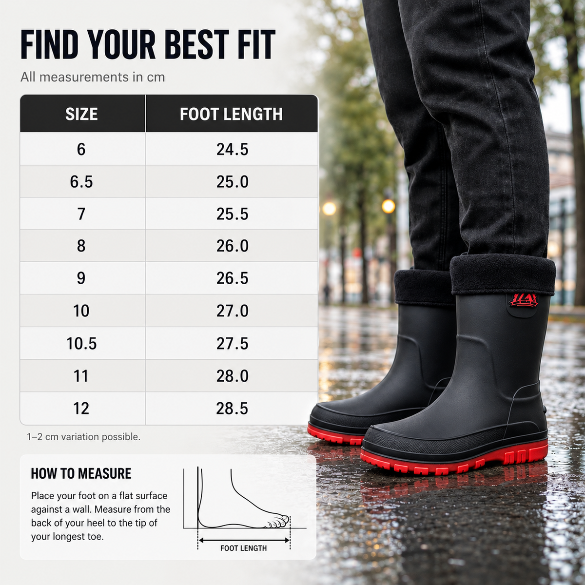 Waterproof Insulated Mid-Calf Winter Rain Boots for Men – Non-Slip Faux Fur Lined Outdoor Work Boot