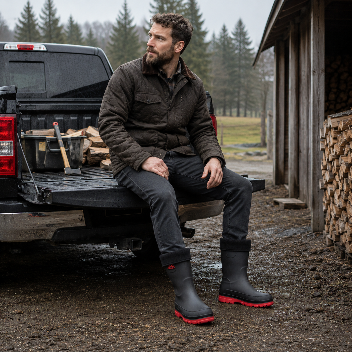 Waterproof Insulated Mid-Calf Winter Rain Boots for Men – Non-Slip Faux Fur Lined Outdoor Work Boot