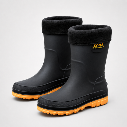 Waterproof Insulated Mid-Calf Winter Rain Boots for Men – Non-Slip Faux Fur Lined Outdoor Work Boot
