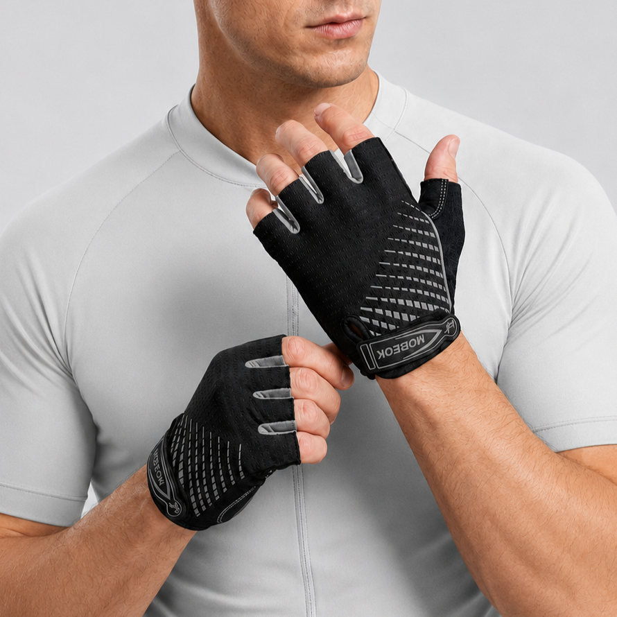 Fingerless Padded Cycling Gloves with Gel Palm Protection & Breathable Mesh for Road & Mountain Biking