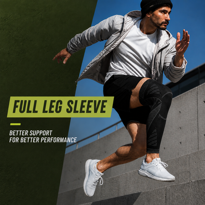 Knee Support Compression Sleeve for Running, Sports & Daily Activities – Full-Leg Design with Anti-Slip Band