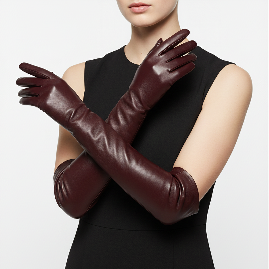 Extended Arm Gloves – Faux Leather Winter Gloves for Women – Elbow-Length Cold Weather Handwear with Insulated Lining – Formal & Casual