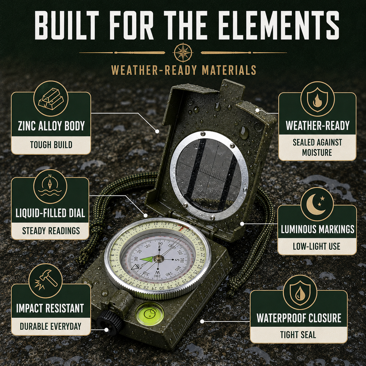 Lensatic Sighting Compass with Folding Design for Hiking & Outdoor Navigation | Portable Pocket Compass