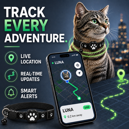 GPS Location Tracking Collar for Cats & Small Dogs with Reflective Safety Strap & App Control
