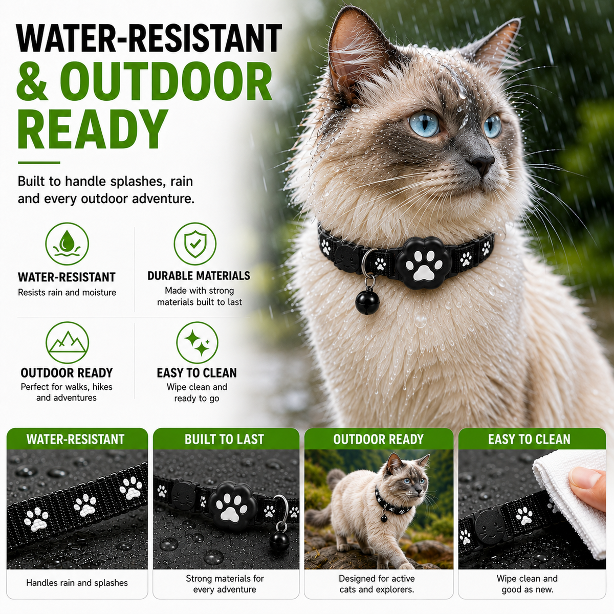 GPS Location Tracking Collar for Cats & Small Dogs with Reflective Safety Strap & App Control