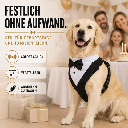 Dog Tuxedo Harness with Bow Tie for Weddings & Parties – Adjustable Vest Harness Small to Large Breeds – Formal Pet Outfit Costume