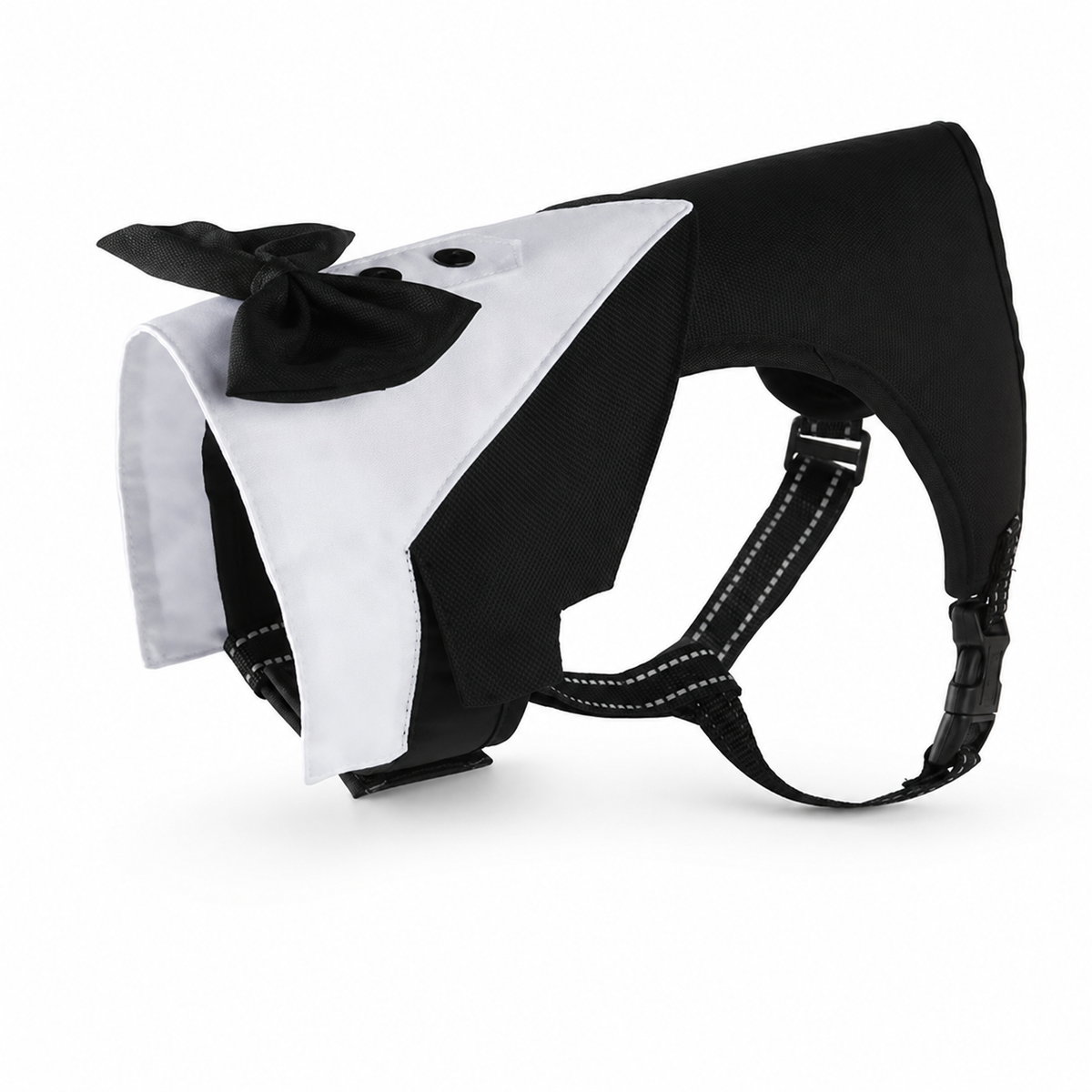 Dog Tuxedo Harness with Bow Tie for Weddings & Parties – Adjustable Vest Harness Small to Large Breeds – Formal Pet Outfit Costume