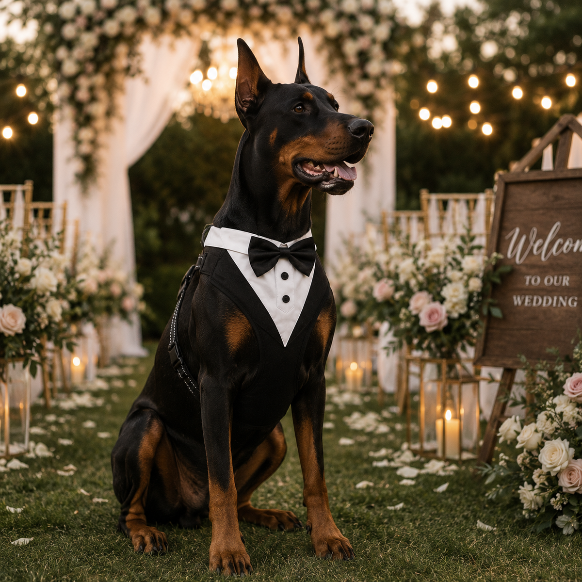 Dog Tuxedo Harness with Bow Tie for Weddings & Parties – Adjustable Vest Harness Small to Large Breeds – Formal Pet Outfit Costume