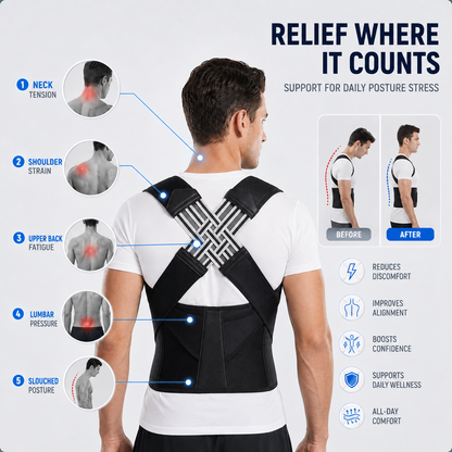 Adjustable Posture Corrector Back Support Brace for Upper and Lower Spine Alignment, Slouch Relief, Shoulder Realignment, Comfortable Wear