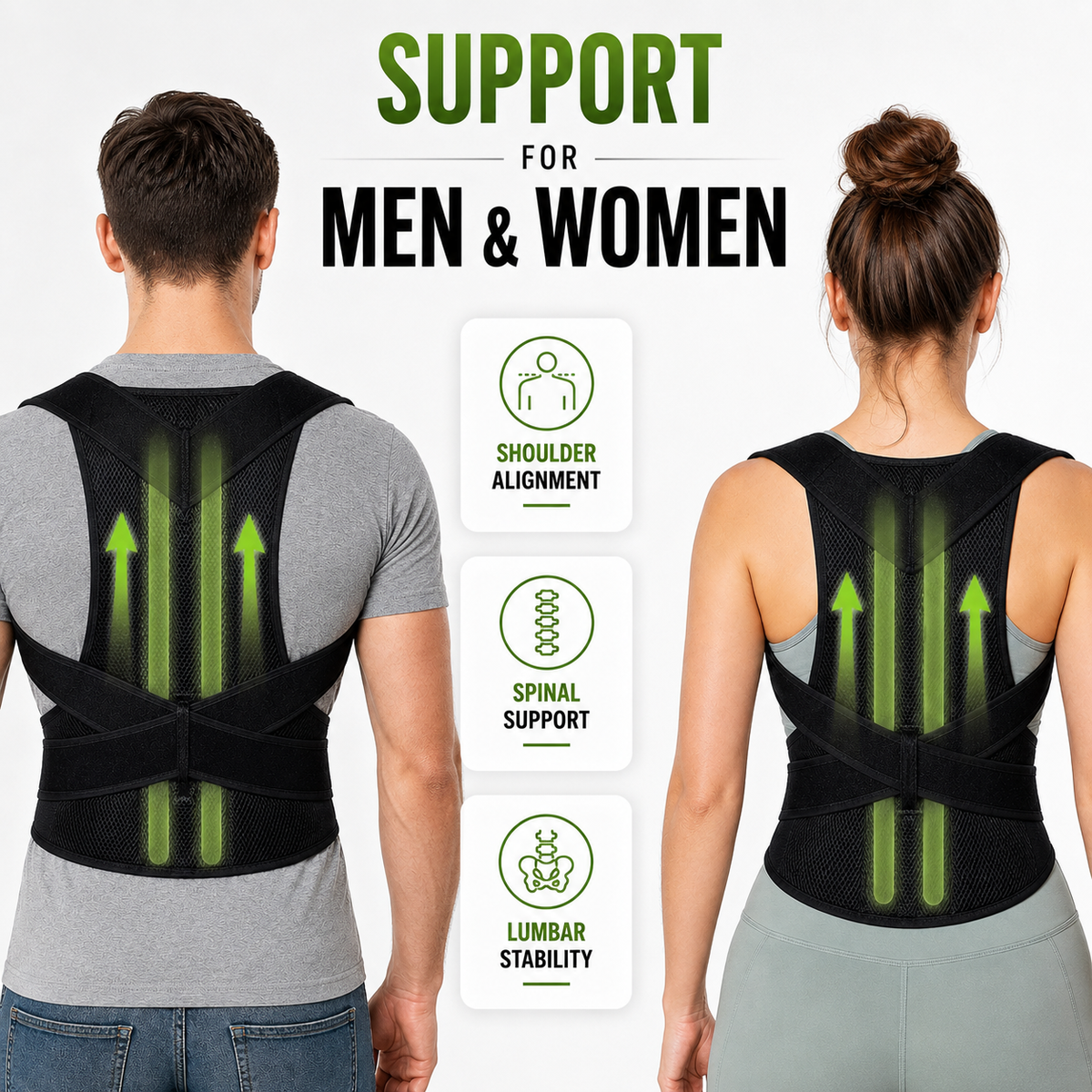Adjustable Back Support Brace for Men & Women – Realigns Shoulders & Relieves Lower Back Strain