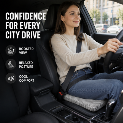 Elevated Car Seat Cushion with Airflow Honeycomb Design for Driver Comfort & Posture Support