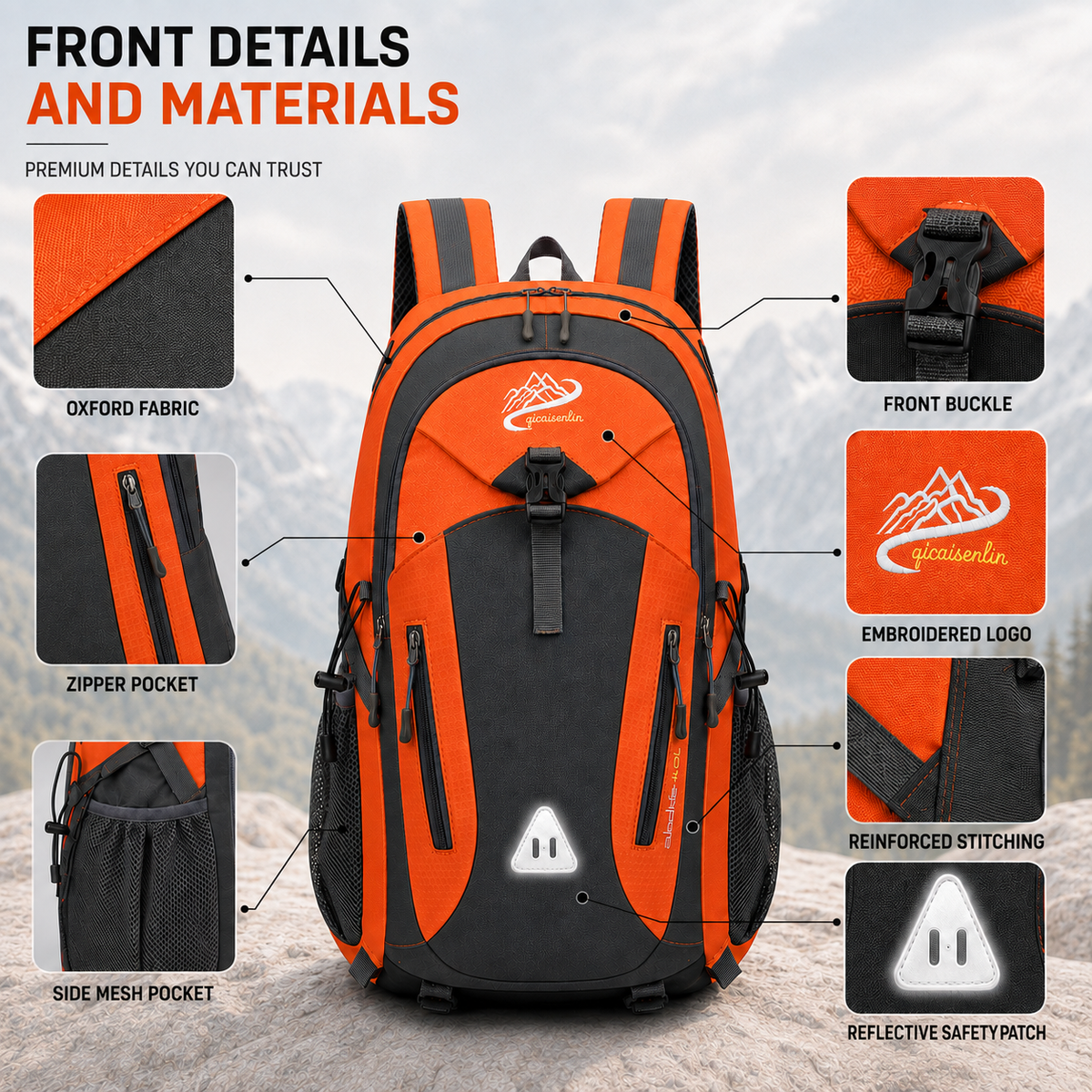 40L Outdoor Backpack with Padded Mesh Panels & Adjustable Straps for Hiking and Travel