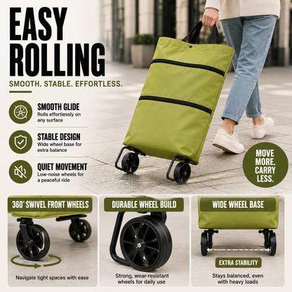 Collapsible Rolling Shopping Cart with Backpack Straps for Groceries & Errands