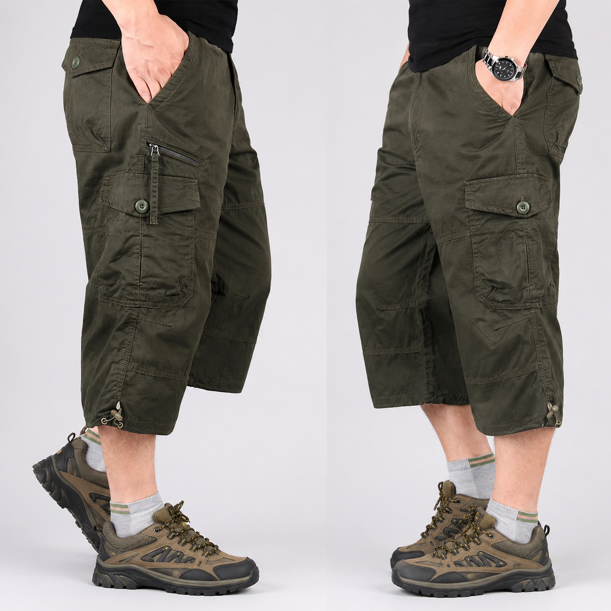 Men's Capri-Length Hiking Shorts with Multiple Cargo Pockets for Trail & Outdoor Adventures