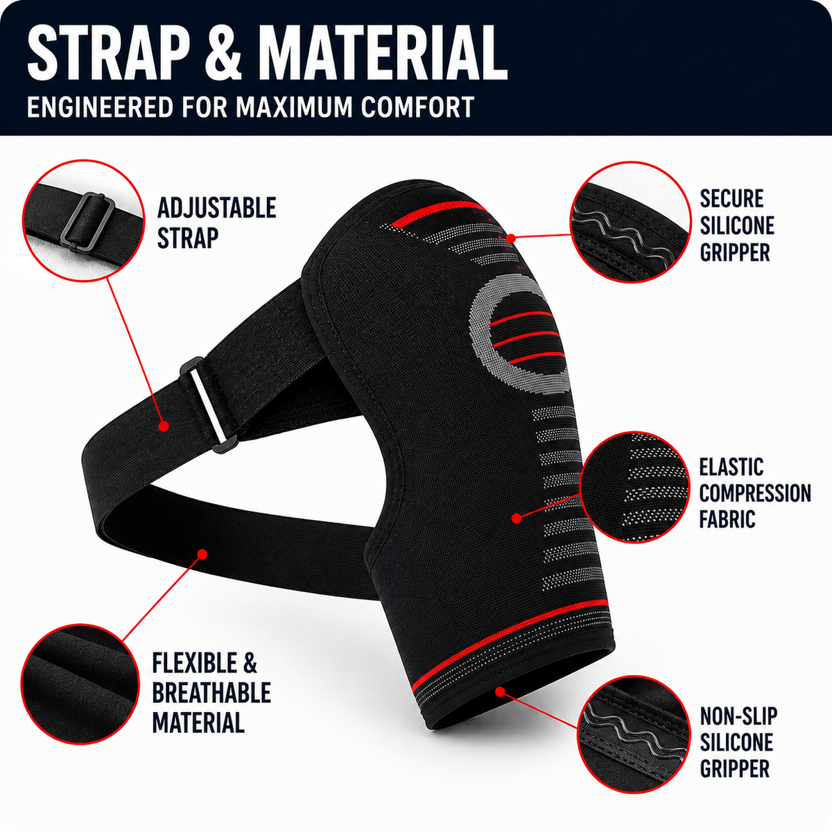 Rotator Cuff Brace with Adjustable Compression Straps for Shoulder Pain Relief & Joint Stability