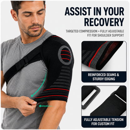 Rotator Cuff Brace with Adjustable Compression Straps for Shoulder Pain Relief & Joint Stability