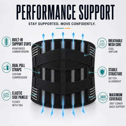 Adjustable Lower Back Support Brace with Dual Compression Straps for Posture Relief and Heavy Lifting