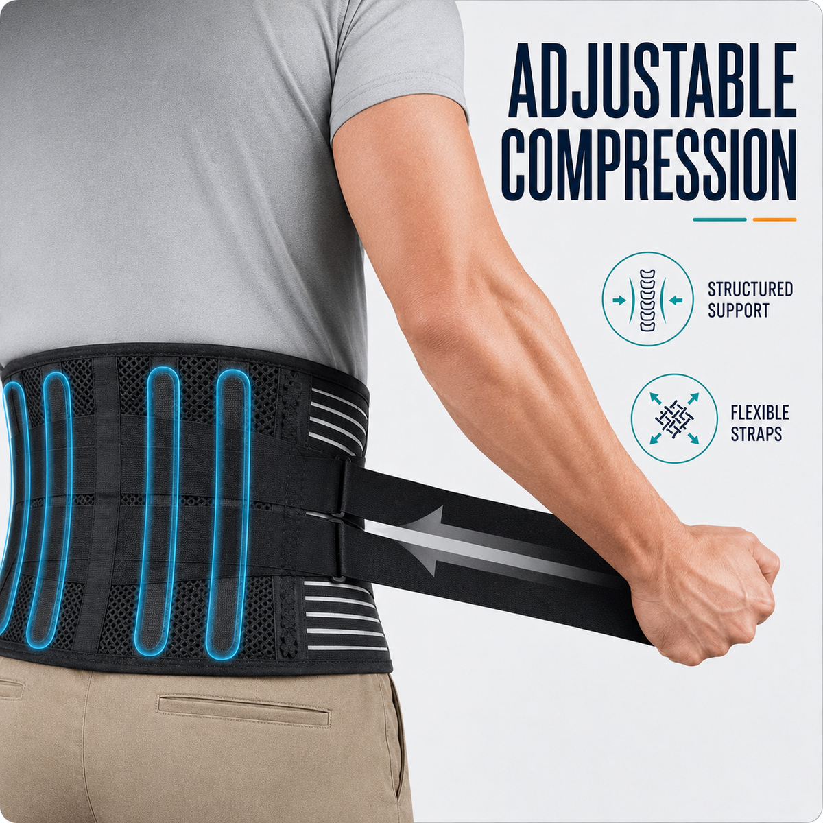 Adjustable Lower Back Support Brace with Dual Compression Straps for Posture Relief and Heavy Lifting