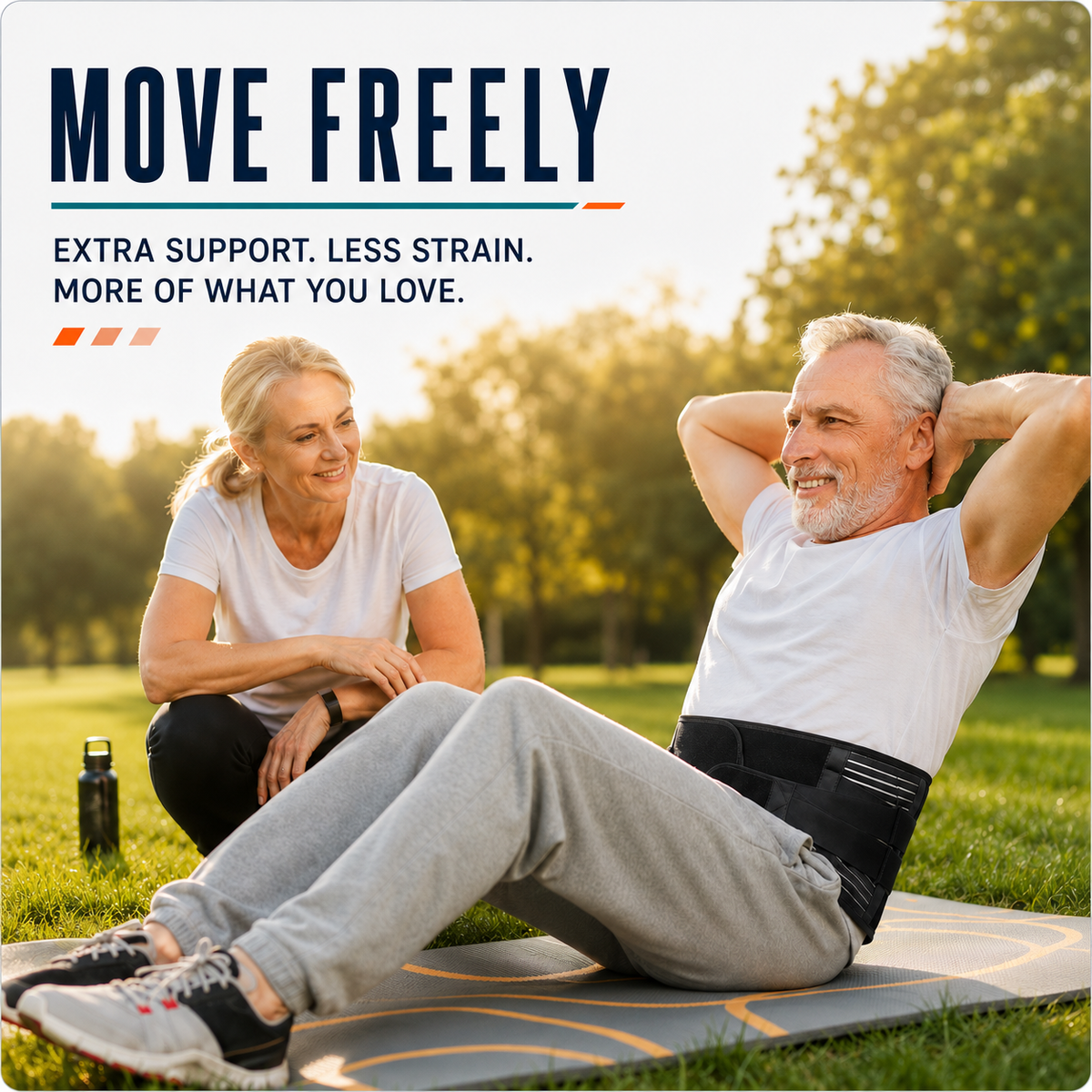 Adjustable Lower Back Support Brace with Dual Compression Straps for Posture Relief and Heavy Lifting