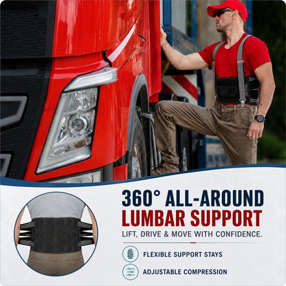 Adjustable Lower Back Support Brace with Dual Compression Straps for Posture Relief and Heavy Lifting
