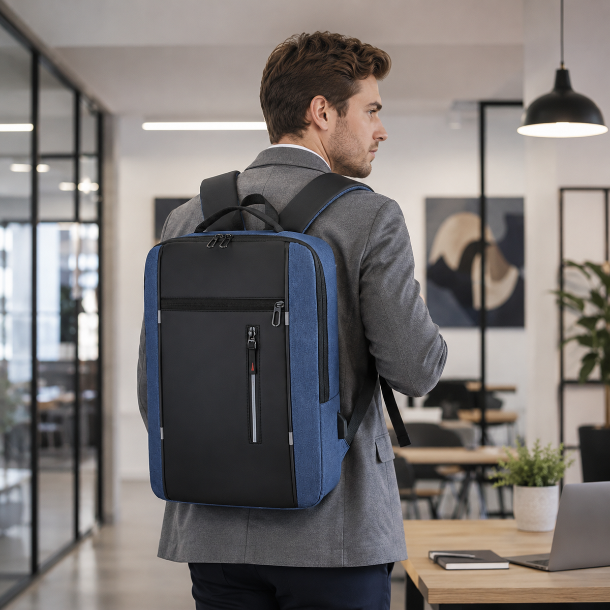 Water-Resistant Laptop Backpack with USB Charging Port for Work & Travel | Business Commuter Daypack with Padded 15.6-Inch Computer Sleeve