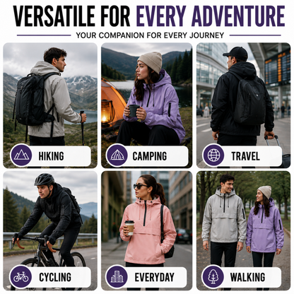 Weatherproof Half-Zip Windbreaker Jacket with Hood – Lightweight Water-Resistant Pullover for Men & Women