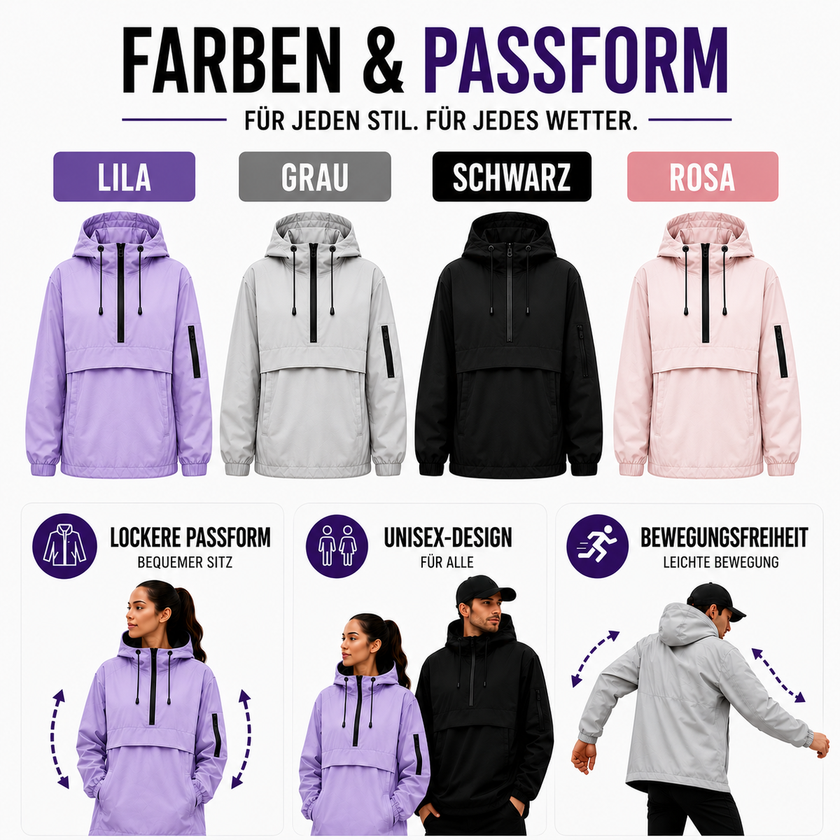 Hooded Weather-Resistant Parka with Front Pocket for All Seasons – Lightweight Windproof Jacket for Women