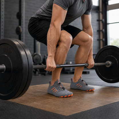 Zero-Drop Training Sneakers for Weightlifting – Thin-Sole Gym Footwear for Squats & Deadlifts – Breathable Mesh, Non-Slip Grip, Men's &