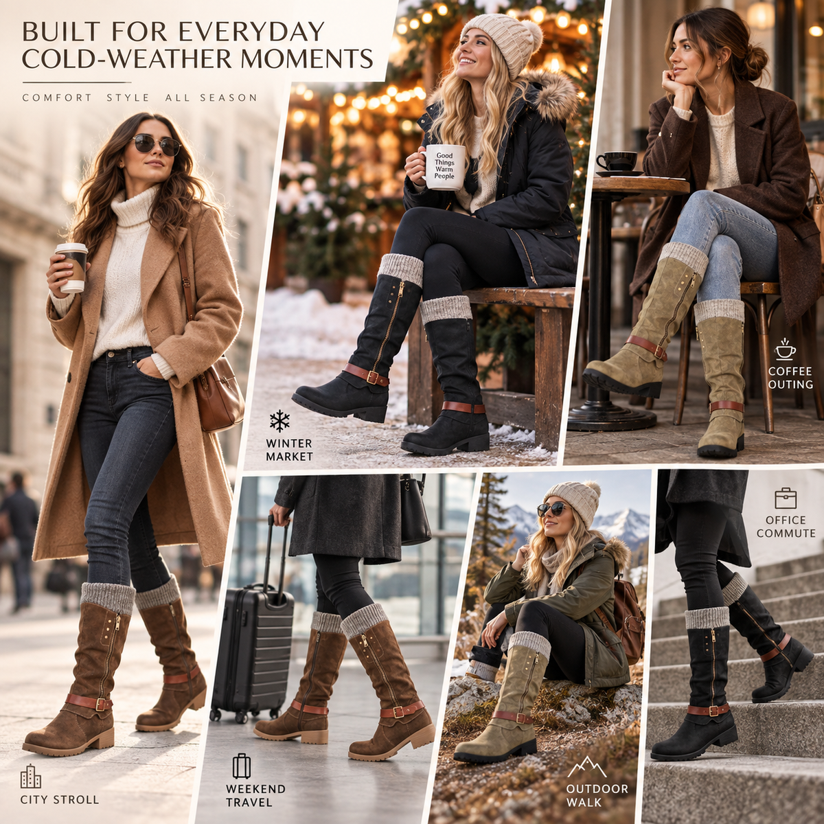 Insulated Mid-Calf Winter Boots with Arch Support for Women & Men – Side Zip Entry, Non-Slip Sole, Cold Weather Footwear