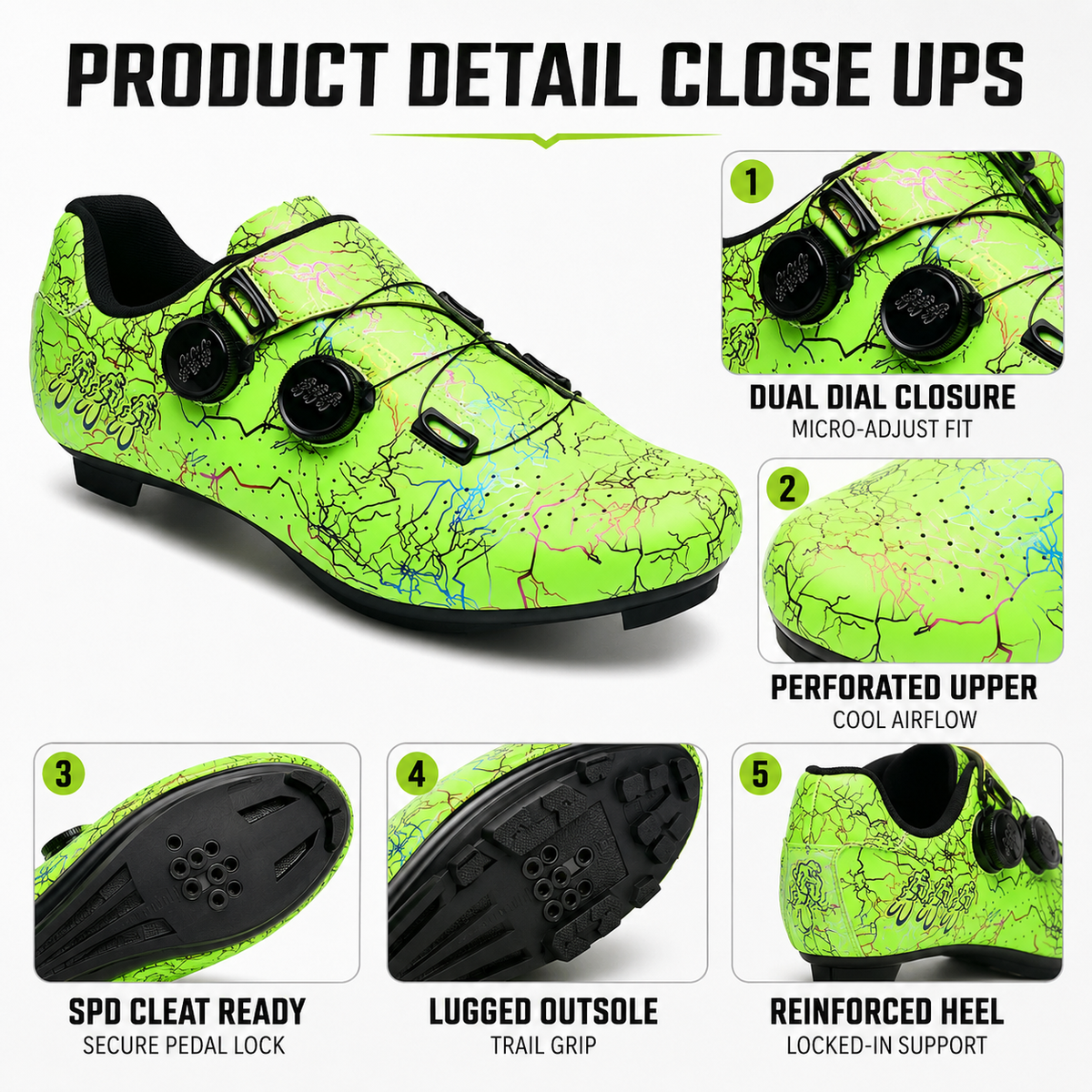 Clipless Road & MTB Bike Shoes with Rotary Dial Adjustment for Men & Women – SPD Compatible Cleat System