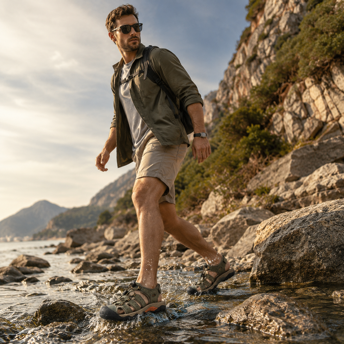 Men's Quick-Dry Sport Sandals with Adjustable Straps for Hiking, Water Sports & Beach