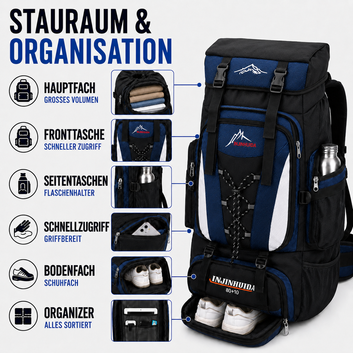 80L Hiking Backpack for Multi-Day Trips – Water-Resistant Trekking Pack with Breathable Support & Quick-Access Pockets for Camping