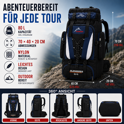 80L Hiking Backpack for Multi-Day Trips – Water-Resistant Trekking Pack with Breathable Support & Quick-Access Pockets for Camping