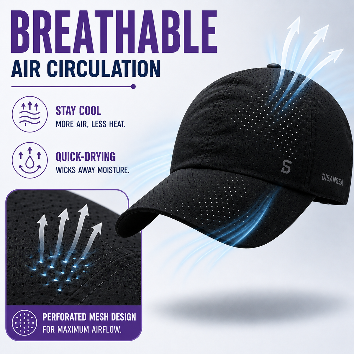 Mesh Ventilated Sports Cap with Quick-Dry Fabric for Running, Hiking & Outdoor Activities